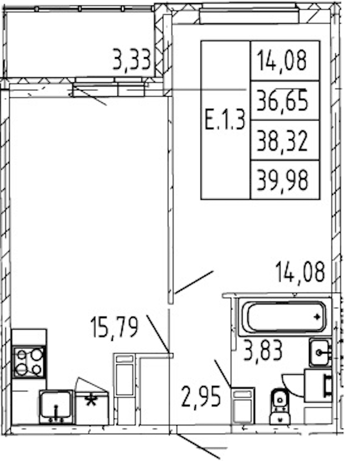 1-комнатная квартира 36.65 м², 8/12 эт., ЖК «Полис ЛАВрики»